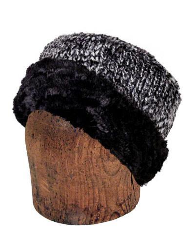 Men's Cuffed Pillbox Two-Tone | Cozy Cable Faux Fur with Cuddly Black | Handmade in Seattle, WA by Pandemonium Millinery USA