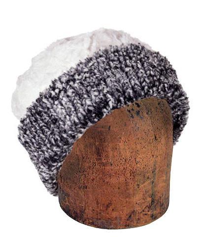 Men's Cuffed Pillbox Two-Tone, reversed | Cozy Cable Faux Fur with Cuddly Ivory | Handmade in Seattle, WA by Pandemonium Millinery USA