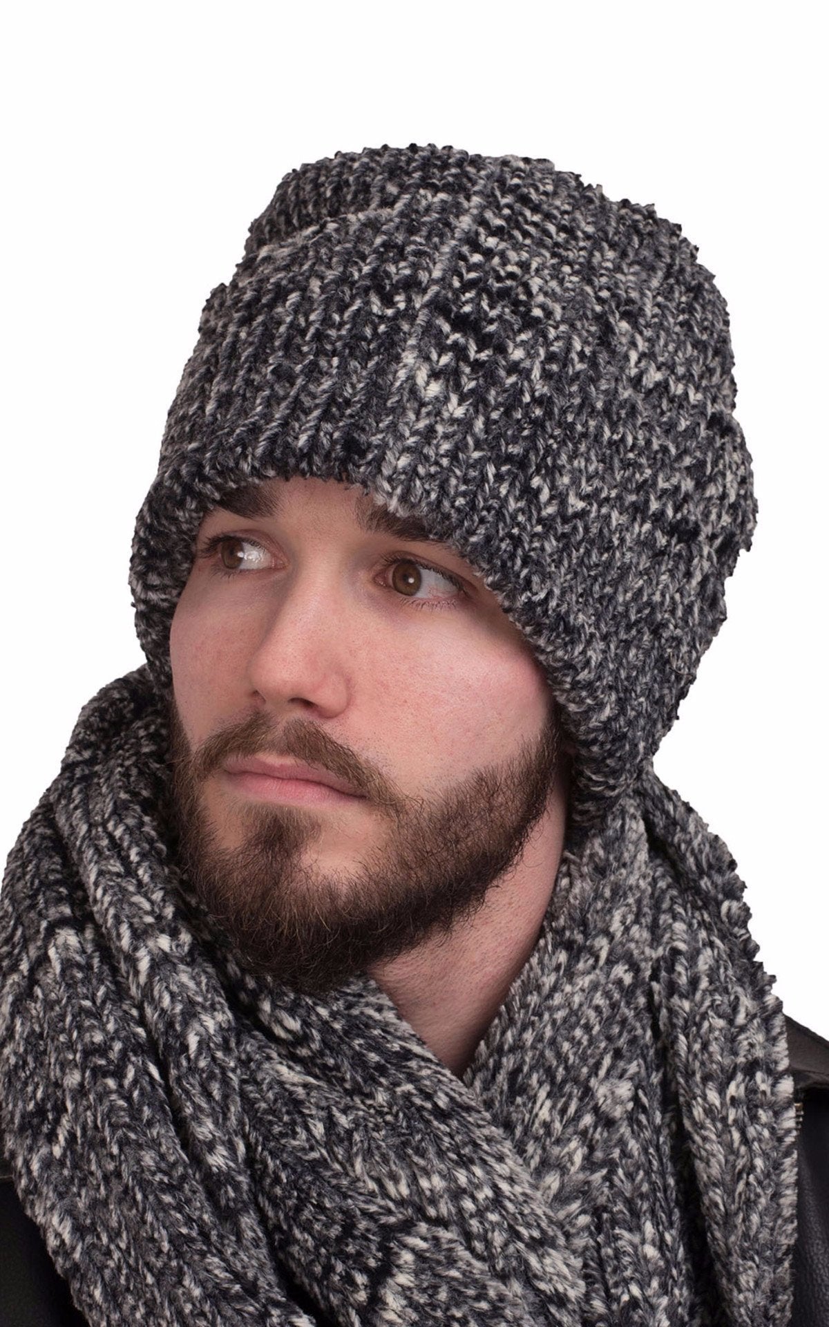 Man wearing a Cuffed Pillbox | Cozy Cable Faux Fur, solid | Handmade in Seattle, WA by Pandemonium Millinery USA