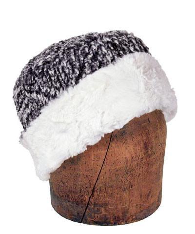 Men&#39;s Cuffed Pillbox, Reversible (Solid or Two-Tone) - Cozy Cable in Ash Faux Fur