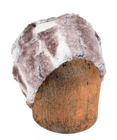 Men's Cuffed Pillbox Solid, Shown Slouchy Style |  Birch, Brown and Ivory Faux Fur  | By Pandemonium Millinery| Handmade in Seattle WA