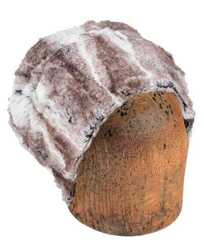 Men's Cuffed Pillbox Solid, Shown Slouchy Style |  Birch, Brown and Ivory Faux Fur  | By Pandemonium Millinery| Handmade in Seattle WA