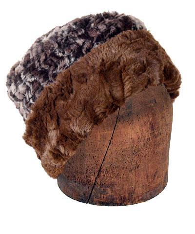 Men&#39;s Two-Tone Cuffed Pillbox | Calico Brown, Cream Faux Fur with Cuddly Chocolate Faux Fur | Handmade in Seattle WA by Pandemonium Millinery USA
