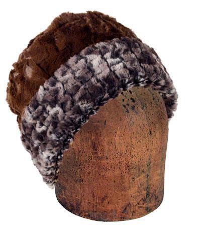 Men's Cuffed Pillbox Solid | Calico Brown, Cream Faux Fur with Cuddly Chocolate Faux Fur | Handmade in Seattle WA by Pandemonium Millinery USA
