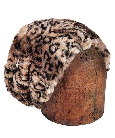 Men's Cuffed Pillbox, Solid | Carpathian Lynx  Brown, Tan,  Black Animal Print Cuddly Faux Fur | Handmade in Seattle WA | By Pandemonium Seattle