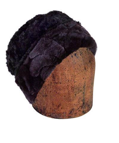 Men&#39;s Cuffed Pillbox, Reversible (Solid or Two-Tone) - Luxury Faux Fur in Aubergine Dream (Only Larges Left)