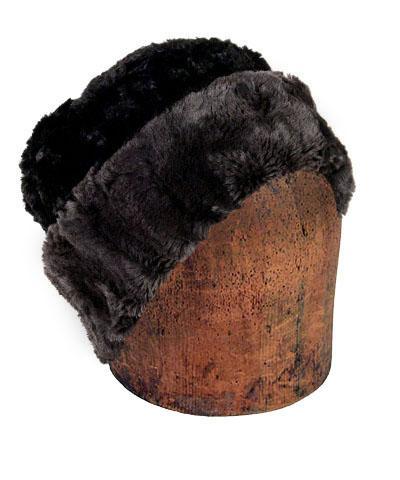 Men&#39;s Cuffed Pillbox Two-Tone, reversed | Espresso Bean Luxury Faux Fur with Cuddly Black | Handmade in Seattle, WA by Pandemonium Millinery USA