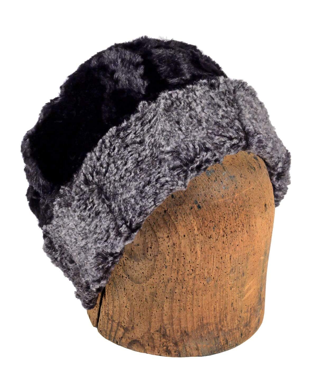 Men's Cuffed Pillbox, reversed | Nimbus Faux Fur with Cuddly Black | Handmade in Seattle, WA by Pandemonium Millinery USA