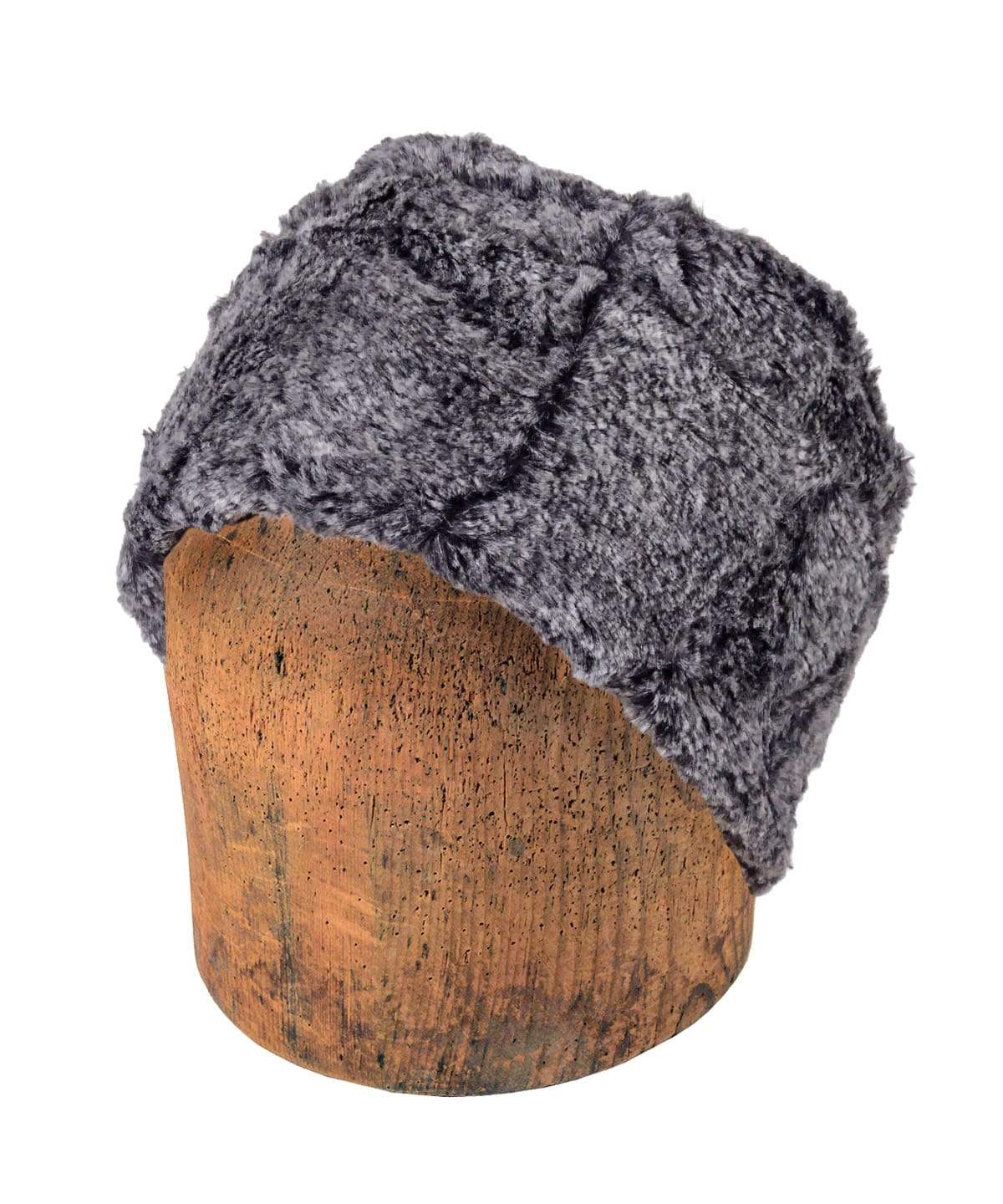 Men's Cuffed Pillbox, reversed | Nimbus Faux Fur with Cuddly Black | Handmade in Seattle, WA by Pandemonium Millinery USA