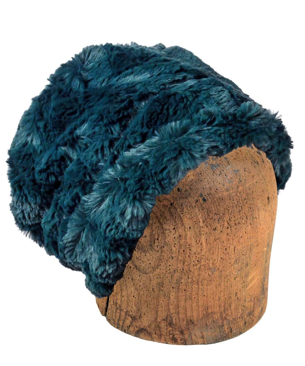 Men's Cuffed Pillbox Solid | Peacock Pond Teal Faux Fur | Handmade in Seattle WA | By Pandemonium Seattle