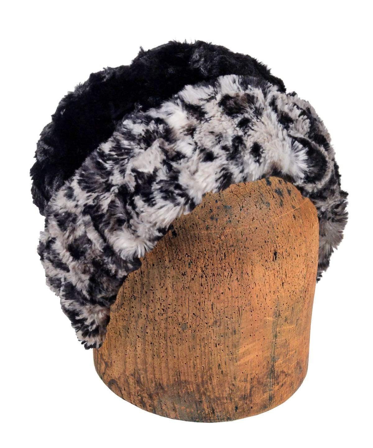 Men&#39;s Cuffed Pillbox, Reversible (Solid or Two-Tone) - Luxury Faux Fur Savannah Cat in Gray