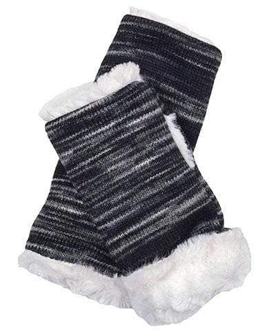 Men's Fingerless Gloves | Sweet Stripes in Blackberry Cobbler lined Ivory Faux Fur | Handmade by Pandemonium Millinery Seattle, WA USA