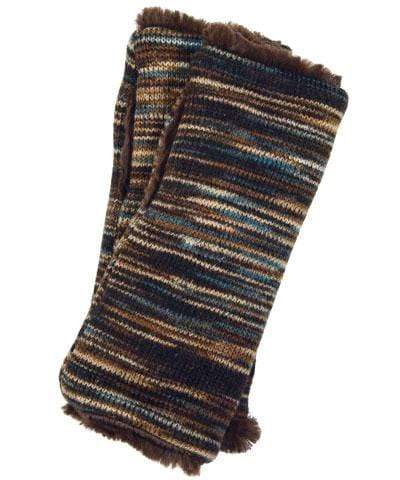 Men's Fingerless Gloves | Sweet Stripes in English Toffee lined Chocolate | Handmade by Pandemonium Millinery Seattle, WA USA