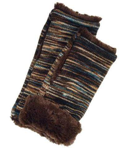 Men's Fingerless Gloves | Sweet Stripes in English Toffee lined Cuddly Chocolate | Handmade by Pandemonium Millinery Seattle, WA USA