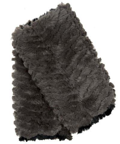 Men's Fingerless Gloves | Luxury Faux Fur in Chevron Gray | Handmade by Pandemonium Millinery Seattle, WA USA