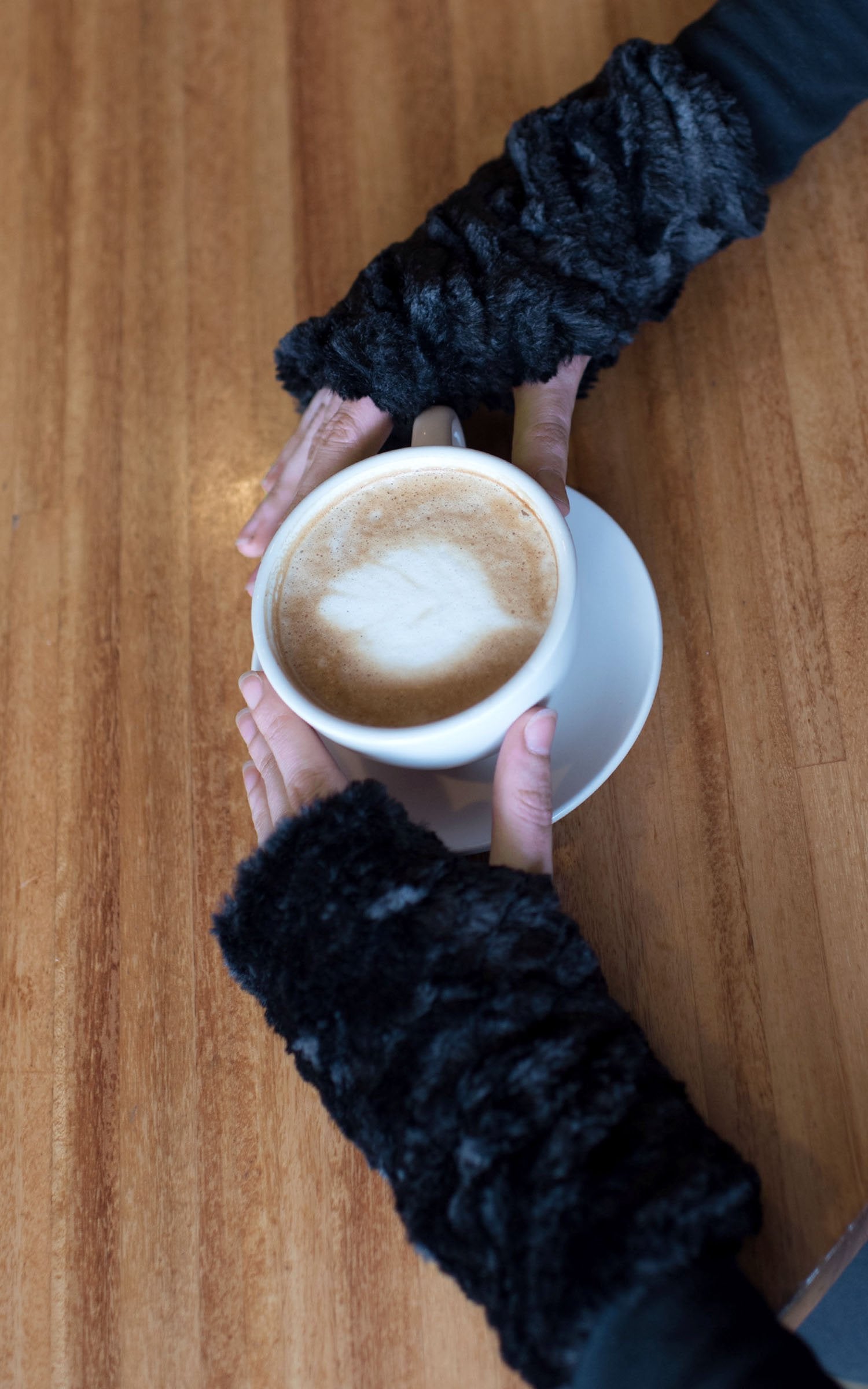 Men's Fingerless Gloves | Cuddly Faux Fur in Ivory | Handmade by Pandemonium Millinery Seattle, WA USA