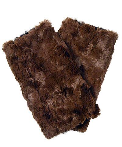 Men's Fingerless Texting Gloves | Luxury Faux Fur Calico lined Chocolate | Handmade Pandemonium Millinery Seattle WA USA