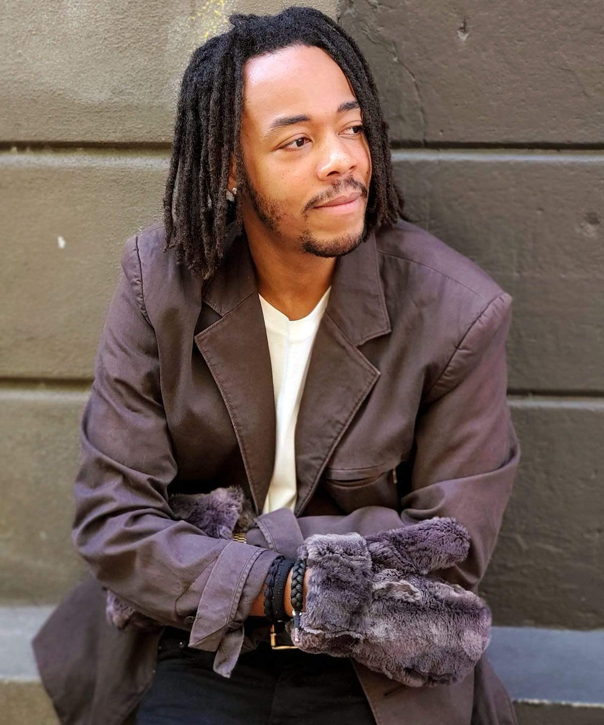 Men's Mittens on Model Close Up | Espresso Faux Fur | Handmade USA Pandemonium Seattle