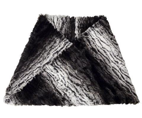 Men's Neck Warmer Smouldering Sequoia | Black and White Vertical Stripe Faux Fur | By Pandemonium Seattle | Handmade in Seattle, WA