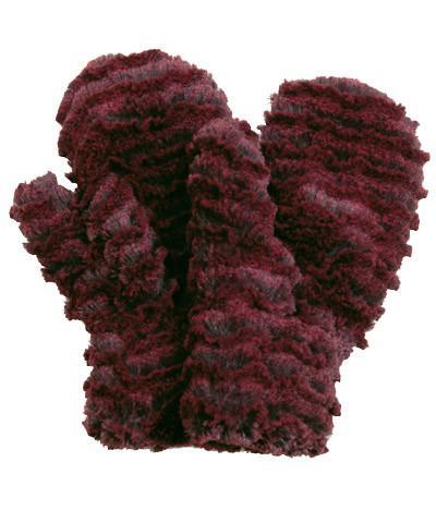 Women’s Product shot of Mittens. Gauntlets, Mitts Desert sand in crimson, red and black Faux Fur | Handmade by Pandemonium Millinery Seattle, WA USA