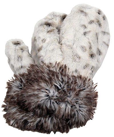 Women’s Product shot of Mittens. Gauntlets, Mitts | Winter Frost ivory faux fur | Handmade by Pandemonium Millinery Seattle, WA USA