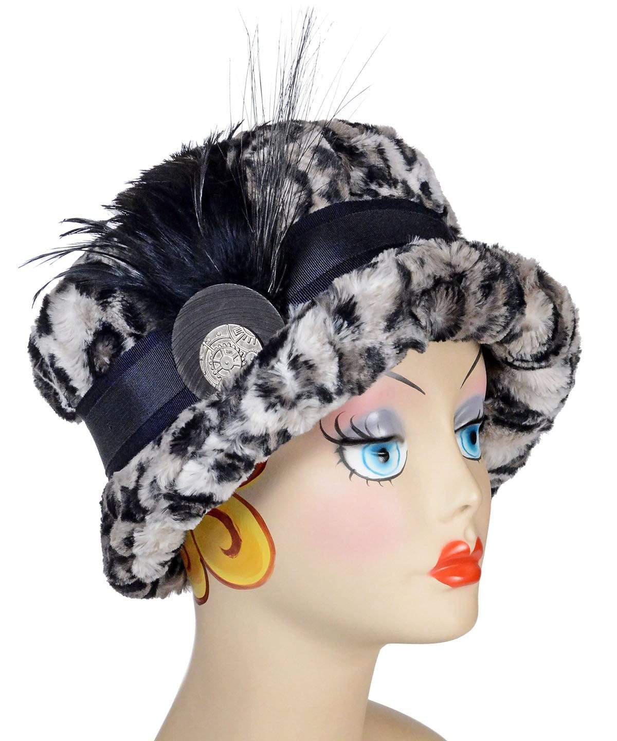 Molly Hat Style - Luxury Faux Fur Savannah Cat in Gray Handmade by Pandemonium Seattle