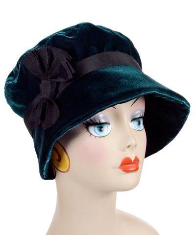 Molly Bucket Style Hat in Emerald Velvet with Black Grosgrain Bow and Black |  By Pandemonium Millinery | Handmade in  Seattle WA