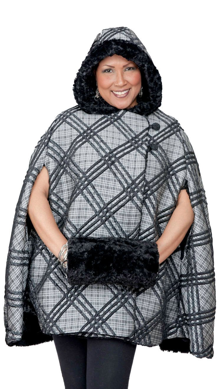 Women's Muff Cuddly Faux Fur in Black with Cape | Handmade in Seattle WA | Pandemonium Millinery