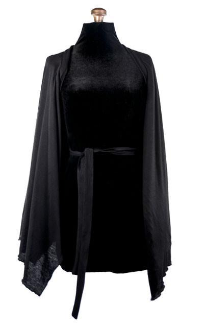 Multi-Wrap Skirt shown Like a Capelet, Reversed | Lunar Landing with Abyss, Black Jersey Knit | Handmade by Pandemonium Millinery | Seattle WA USA