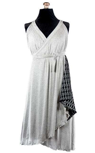 Multi-Wrap Styled like a Criss Cross Halter Dress, Reversed | Solar Eclipse with Jersey Knit Silver Moon Gray| Handmade by Pandemonium Millinery | Seattle WA USA