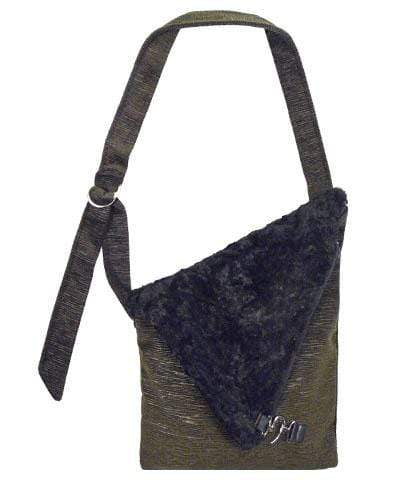 Naples Messenger Bag | Cohen in Olive Green with Cuddly Black Faux Fur Flap | handmade in Seattle WA by Pandemonium Millinery USA