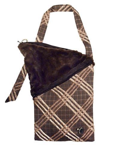 Naples Messenger Bag - Copper Plaid Upholstery with Cuddly Faux Fur in Chocolate (Sold Out!)