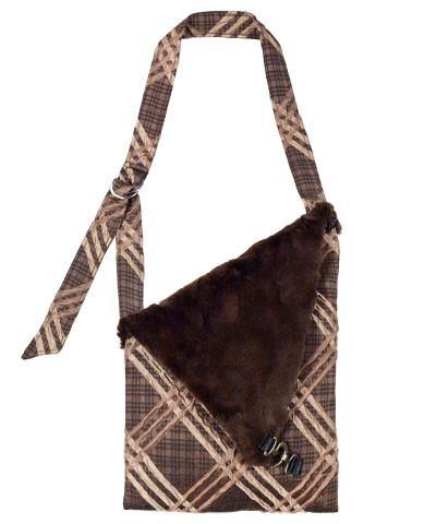 Naples Messenger Bag - Copper Plaid Upholstery with Cuddly Faux Fur in Chocolate (Sold Out!)