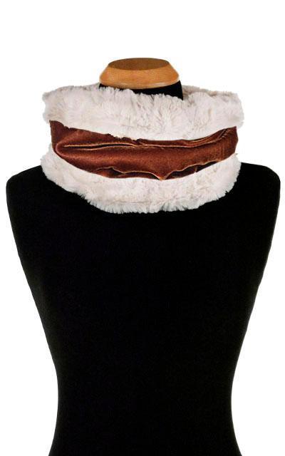 Neck Cowl | Velvet in Citrine with Cuddly Sand Faux  Fur | Scarves Pandemonium Millinery | Handmade in Seattle WA