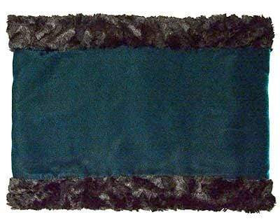 Woman wearing a Neck Cowl | Velvet in Emerald with Cuddly Sand Faux Fur | Scarves Pandemonium Millinery | Handmade in Seattle WA