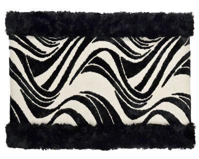  Neck Cowl | Wave Black and Cream Upholstery with Cuddly Black Faux Fur | Scarves Pandemonium Millinery | Handmade in Seattle WA