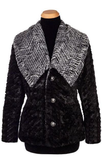 Norma Jean Coat, Reversible - Cozy Cable in Ash Faux Fur with Cuddly Fur in Black (Only One MediumLeft)