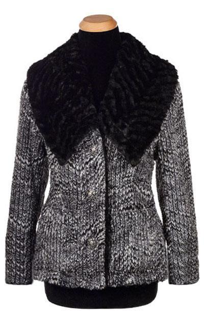 Norma Jean Coat, Reversible - Cozy Cable in Ash Faux Fur with Cuddly Fur in Black (Only One MediumLeft)