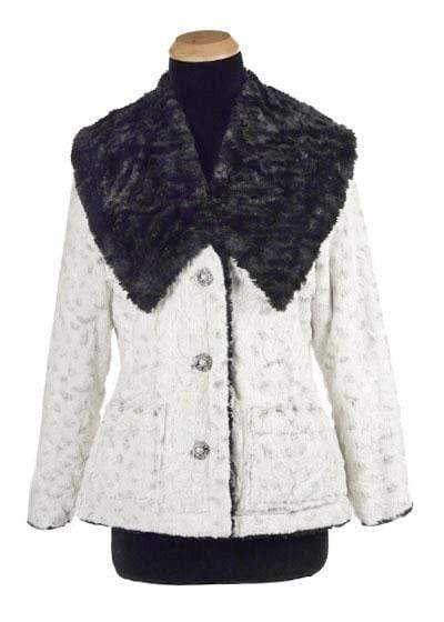 Norma Jean Coat, Reversible - Luxury Faux Fur in Winters Frost with Cuddly Fur in Black (Only One Small Left)