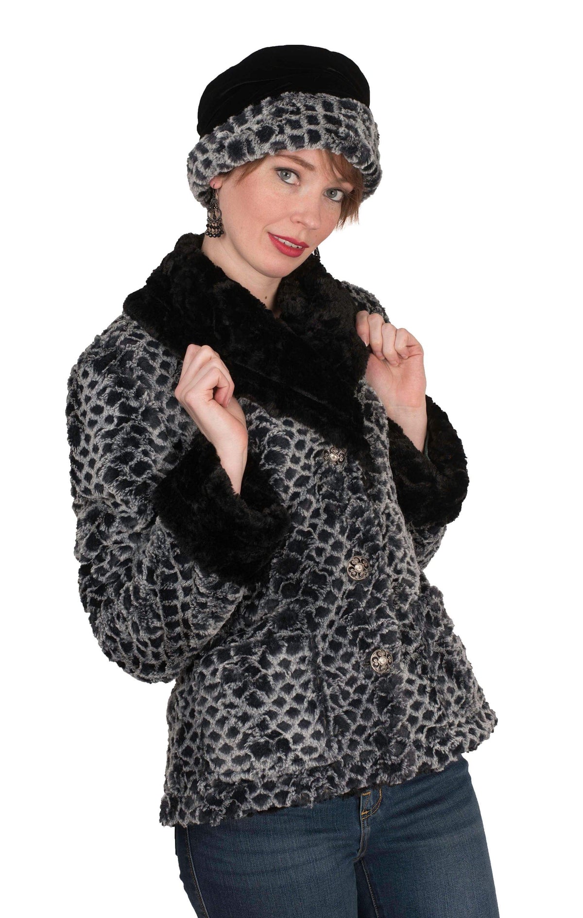 Norma Jean Coat, Reversible - Rosebud Brown Faux Fur with Cuddly Fur in Chocolate (Only Small Left!)