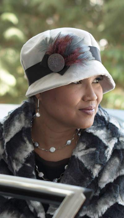 Opera Cape I Ocean Mist, Blue-Gray, White Horizontal Faux Fur in Sand | By Pandemonium Millinery | Handmade in Seattle WA