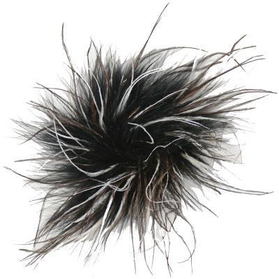 Ostrich Feather Brooch in Black and light gray | Handmade in Seattle WA | Pandemonium Millinery