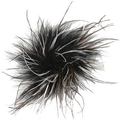Ostrich Feather Brooch in Black Cream and Brown | Handmade in Seattle WA | Pandemonium Millinery