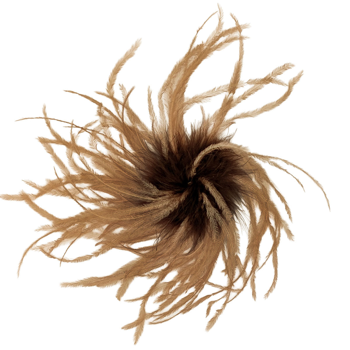Ostrich Feather Brooch in Brown and Dark Camel | Handmade in Seattle WA | Pandemonium Millinery