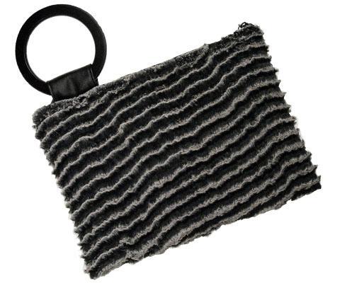 Women's Paris Clutch in Desert Sand Charcoal Faux Fur | Handmade in Seattle WA | Pandemonium Millinery