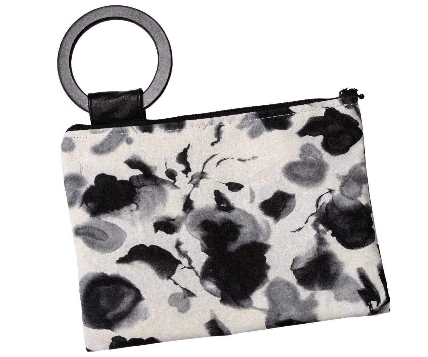 Women's Paris Clutch in Black White Floral Linen | Handmade in Seattle WA | Pandemonium Millinery