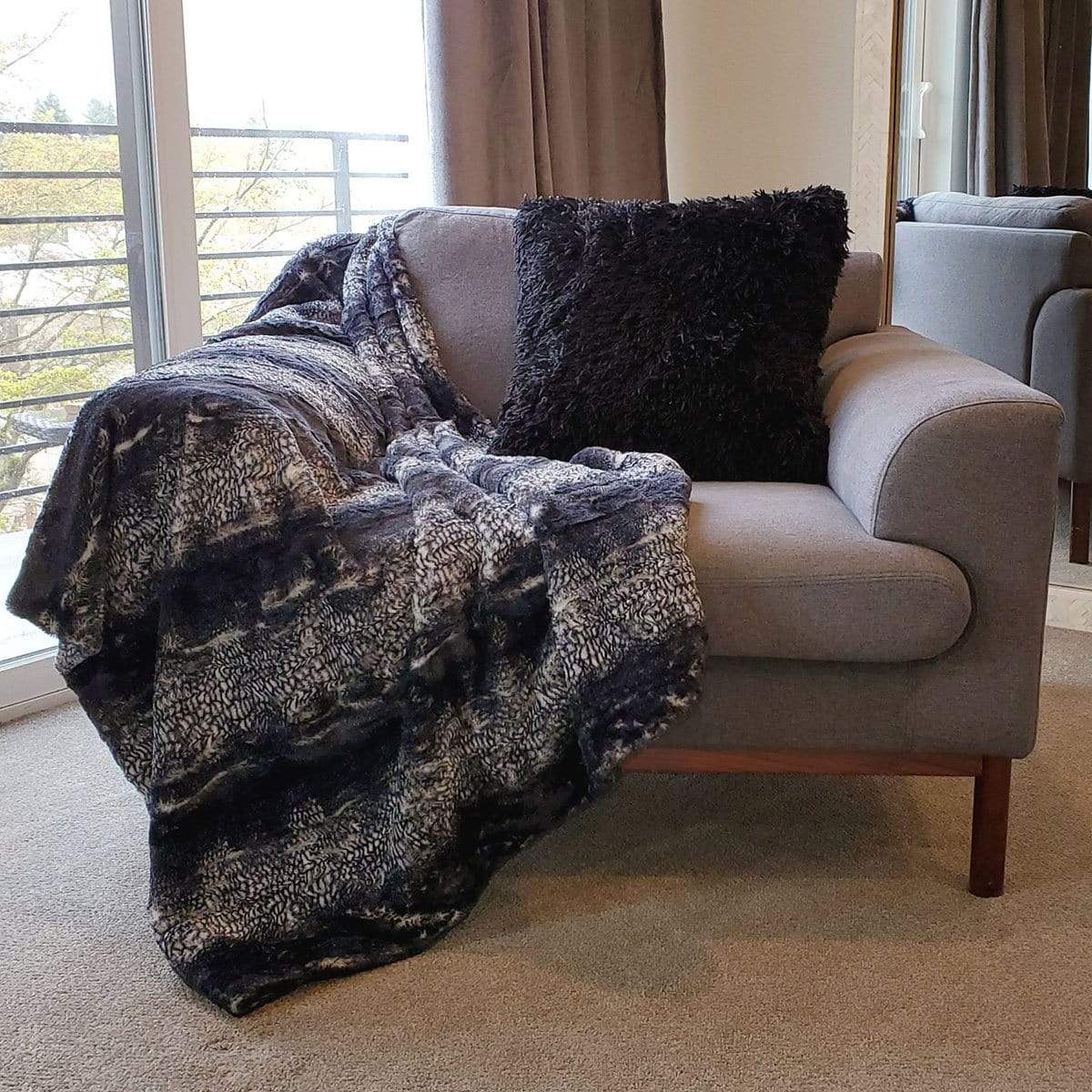 Pandemonium Millinery Pillow Sham - Black Swan Faux Fur 16" Square / Add Pillow Form / Black Swan Home decor