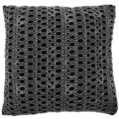 Pillow Sham in Lunar Landing a fun Textured Fabric layered over fun colors| | Luxury designer decorative pillow gray fabric with holes with Black gray under | Handmade by Pandemonium Millinery Seattle, WA usa