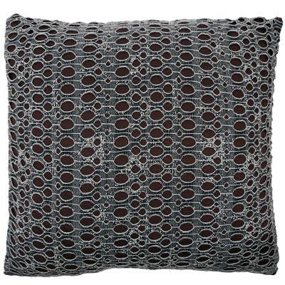 Pillow Sham in Lunar Landing a fun Textured Fabric| Luxury designer decorative pillow gray fabric with holes with Chocolate under | Handmade by Pandemonium Millinery Seattle, WA usa