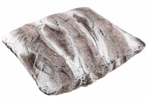Side View of Pillow Sham in Birch; cream and Brown | Luxury Faux Fur Designer decorative pillows | Handmade by Pandemonium Millinery Seattle, WA usa